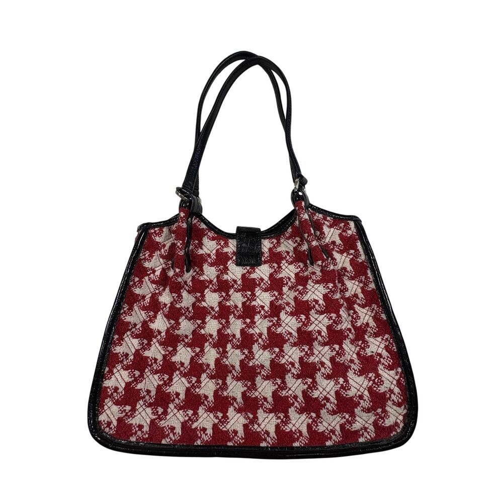 Vera Bradley Vintage Houndstooth Americana Red Shoulder Bag Leather Retired